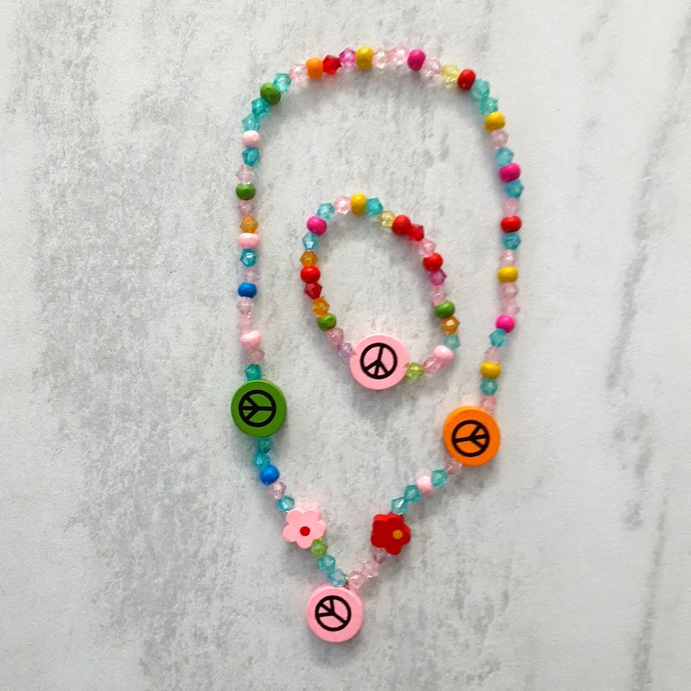 Kids Necklace and Bracelet Set, Peace Signs and Colorful